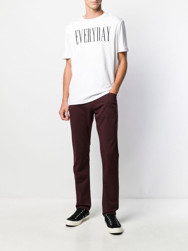 White Men's Armani Emporio Embroidered 'everyday' T Shirts | ZW4UVBV