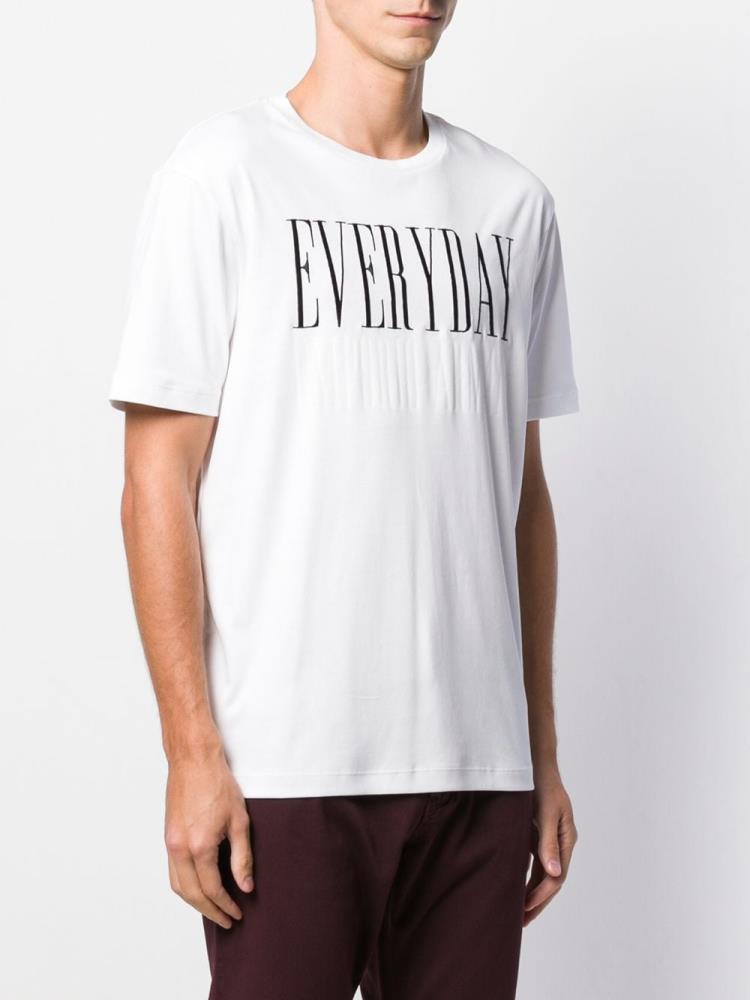 White Men's Armani Emporio Embroidered 'everyday' T Shirts | ZW4UVBV