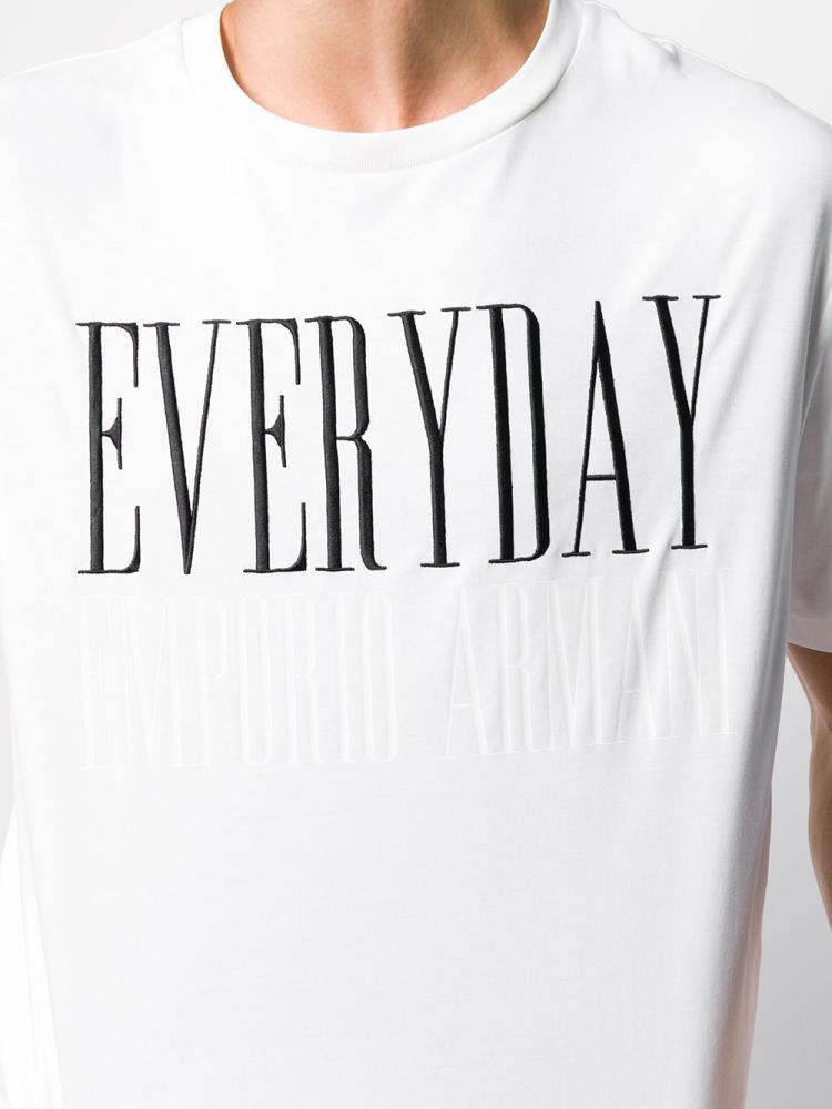 White Men's Armani Emporio Embroidered 'everyday' T Shirts | ZW4UVBV