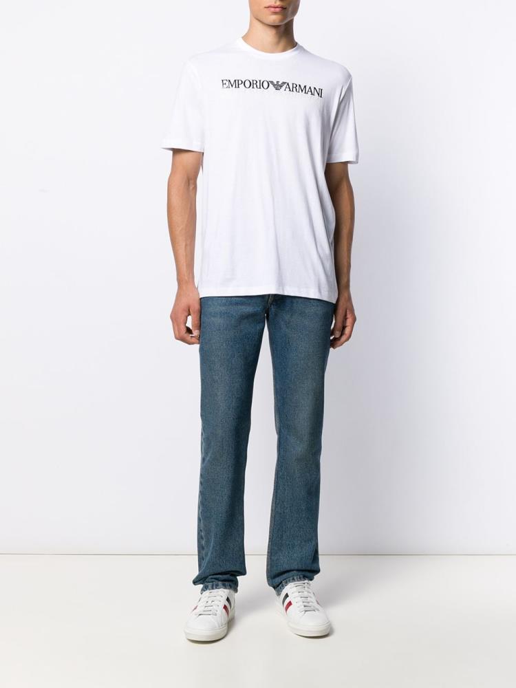 White Men's Armani Emporio Front Logo T Shirts | GXEOGGH