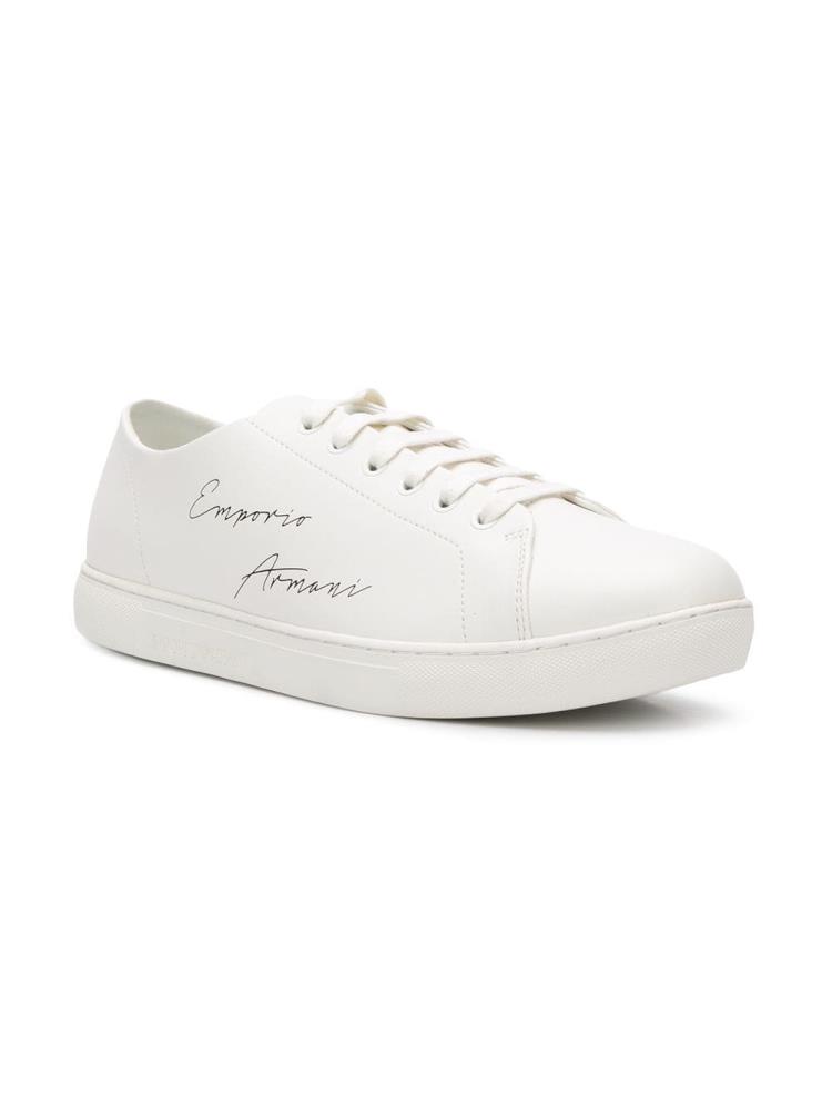 White Men's Armani Emporio Lace Up Low Sneakers | KL0E3EQ