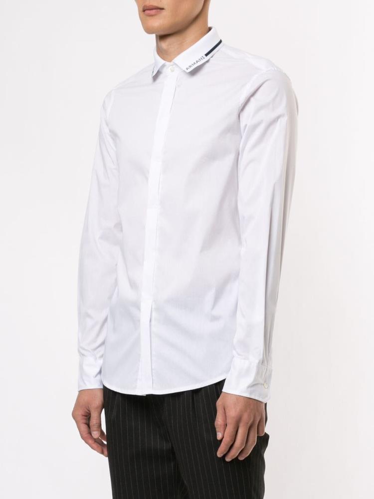 White Men's Armani Emporio Logo Collar Shirts | WNXDL1K