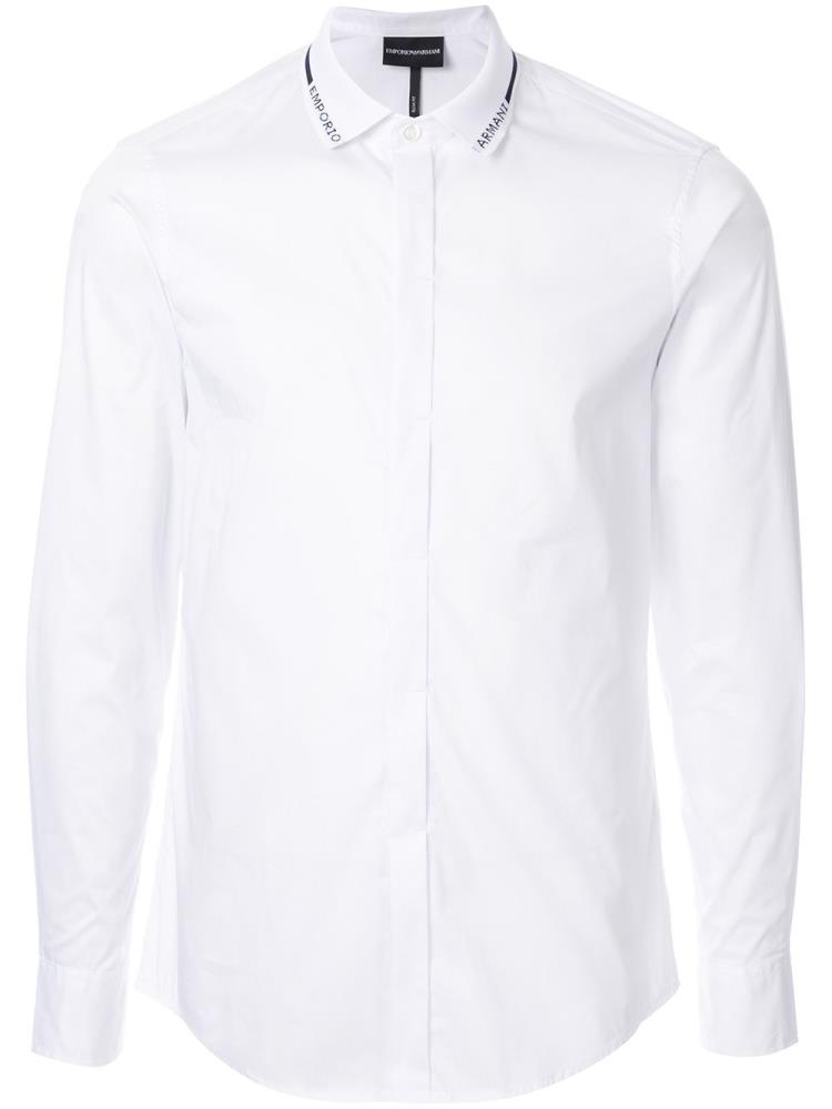 White Men\'s Armani Emporio Logo Collar Shirts | WNXDL1K