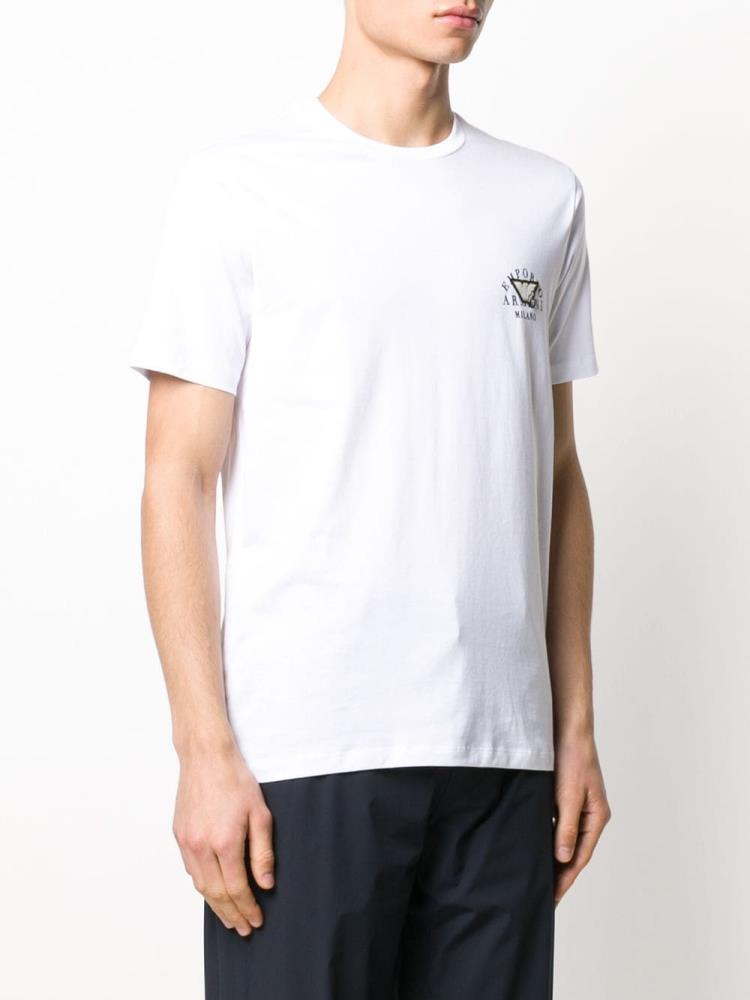 White Men's Armani Emporio Logo Detail T Shirts | UPHZGEM