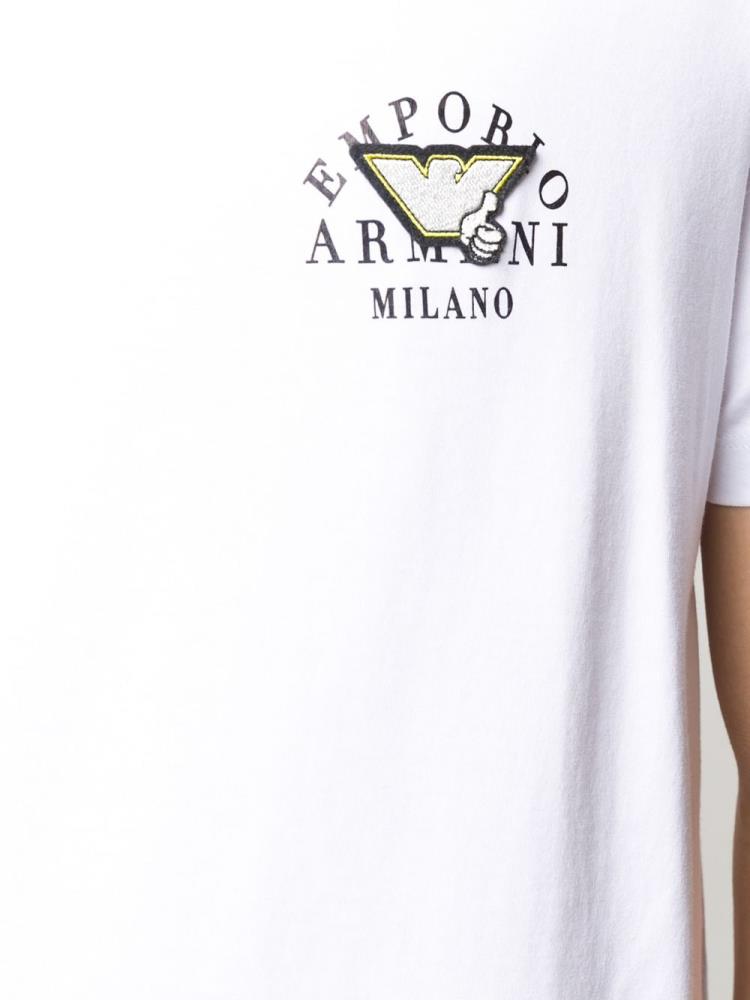 White Men's Armani Emporio Logo Detail T Shirts | UPHZGEM