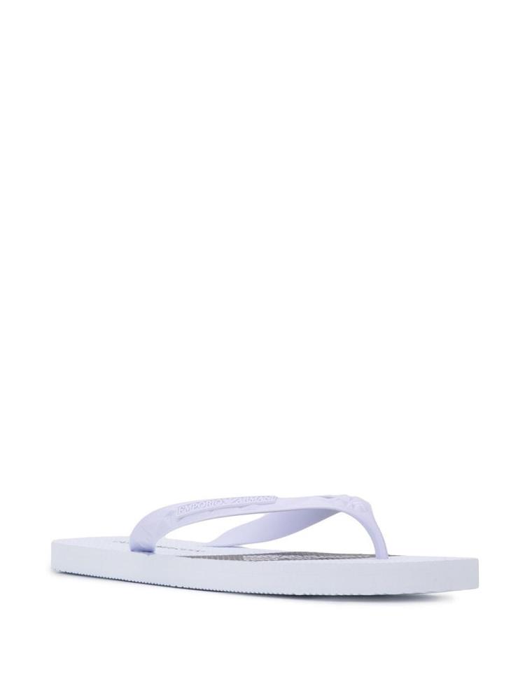 White Men's Armani Emporio Logo Flip Flops | 771SVVL