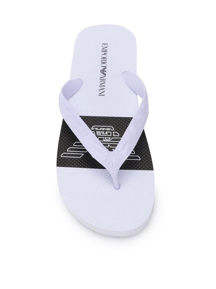 White Men's Armani Emporio Logo Flip Flops | 771SVVL