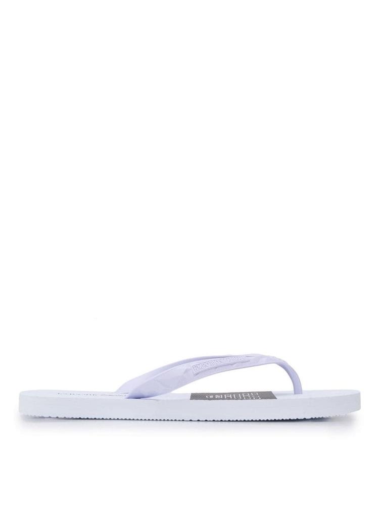 White Men\'s Armani Emporio Logo Flip Flops | 771SVVL