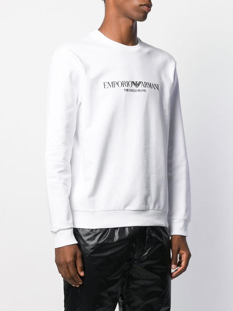 White Men's Armani Emporio Logo Printed Sweatshirts | 7HVT1S0