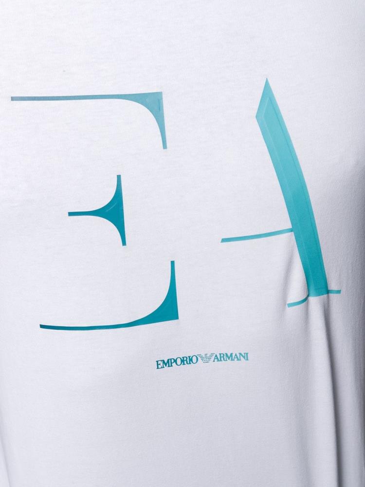 White Men's Armani Emporio Logo Print Crew Neck T Shirts | 9V9VF7C