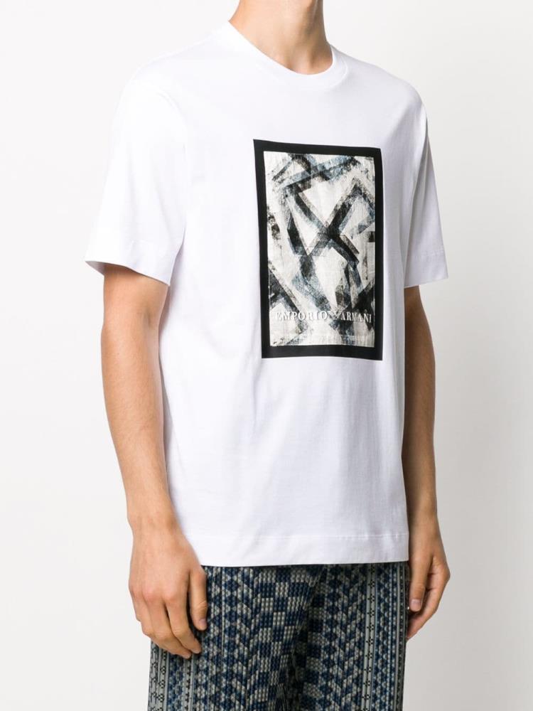 White Men's Armani Emporio Logo Print T Shirts | EGDPDNY