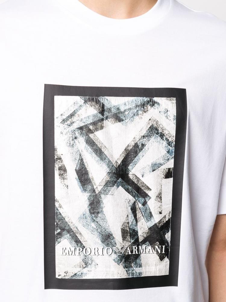 White Men's Armani Emporio Logo Print T Shirts | EGDPDNY