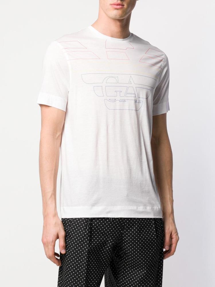 White Men's Armani Emporio Logo Print T Shirts | F0R2SFB