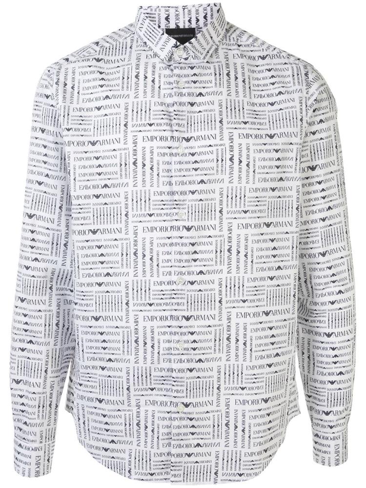 White Men\'s Armani Emporio Logo Print Shirts | HZD2QT7