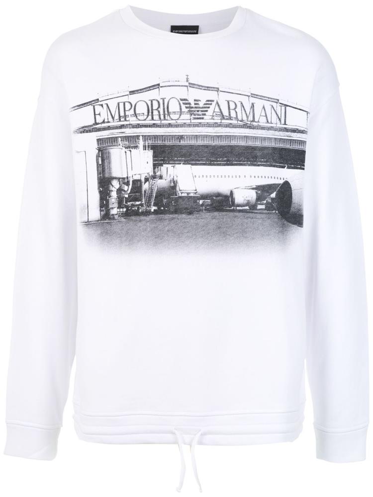 White Men\'s Armani Emporio Logo Print Jumpers | V5FVPG7