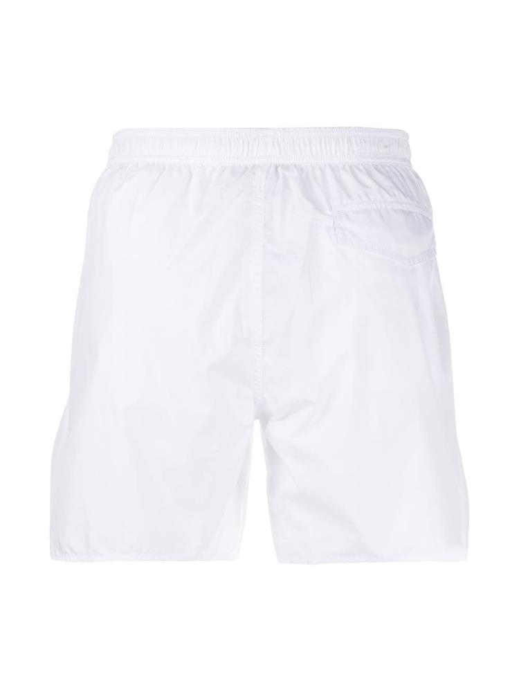 White Men's Armani Emporio Logo Stripe Swim Shorts | MGNXG03