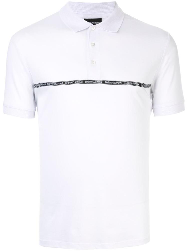 White Men\'s Armani Emporio Logo Tape Polo Shirts | D8KY561