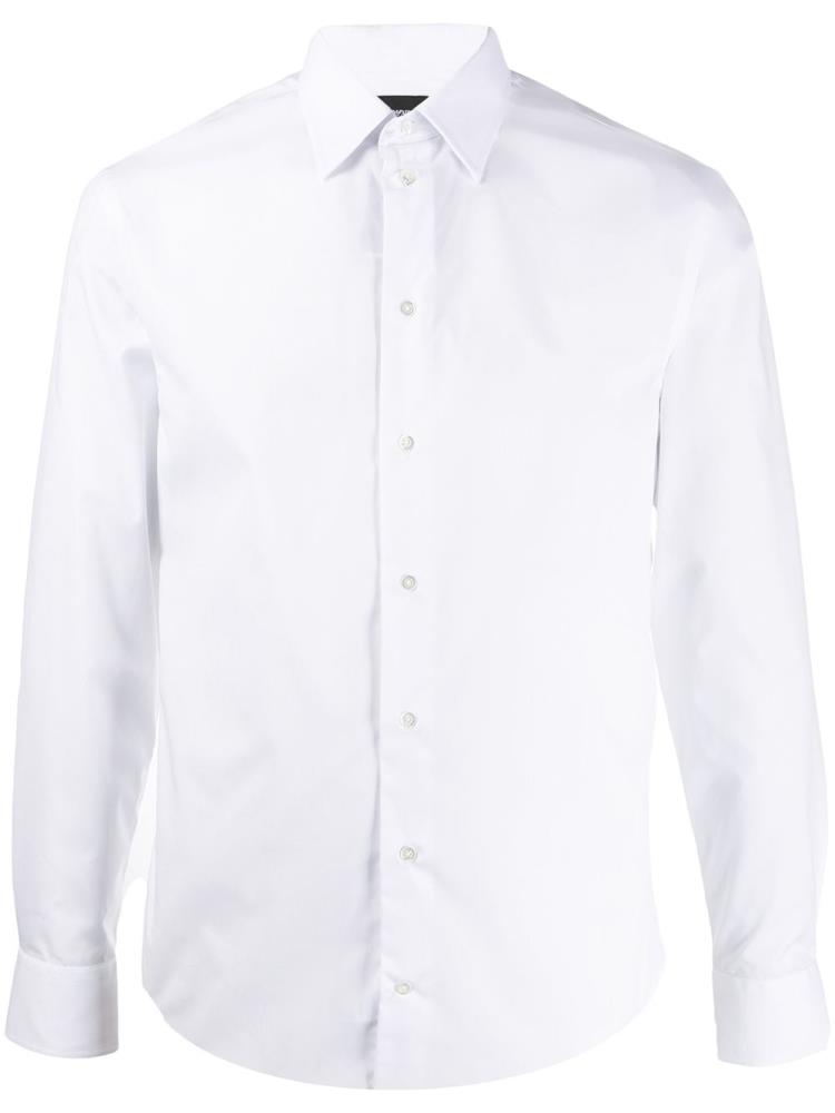 White Men\'s Armani Emporio Long Sleeve Cotton Shirts | 5GSCLY1