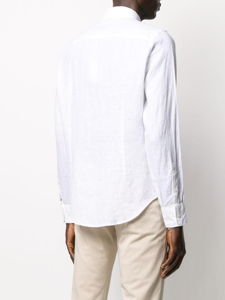 White Men's Armani Emporio Long Sleeve Linen Shirts | R0VGKZO