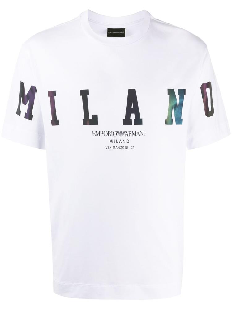 White Men\'s Armani Emporio Milano Printed T Shirts | QJ82998