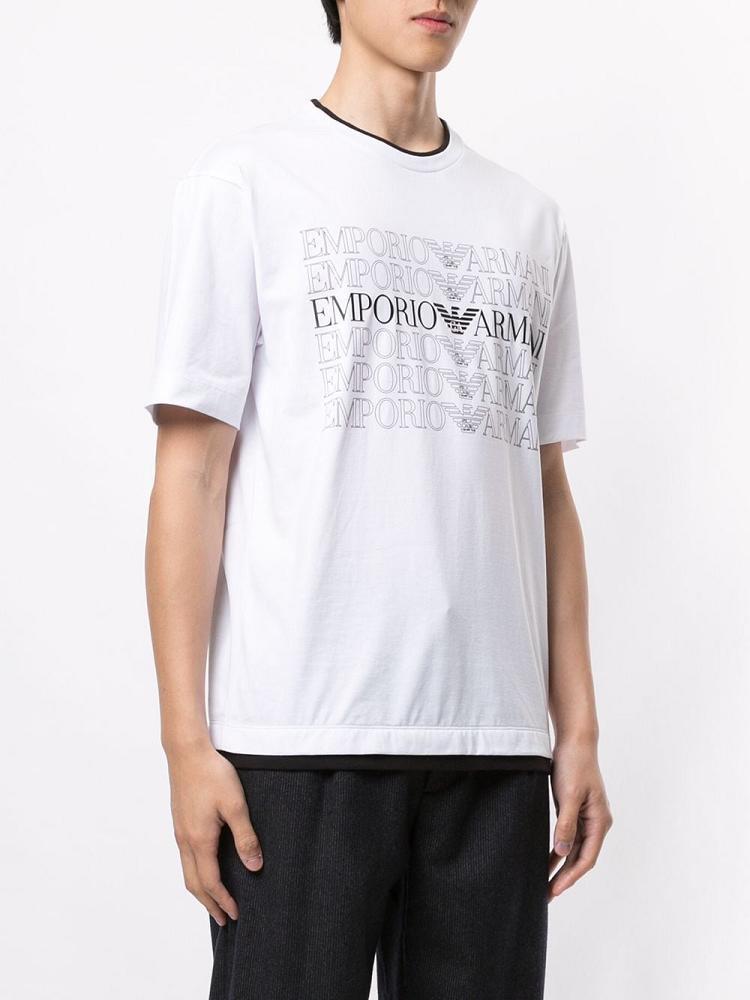 White Men's Armani Emporio Multi Logo Print T Shirts | VYXYT7J