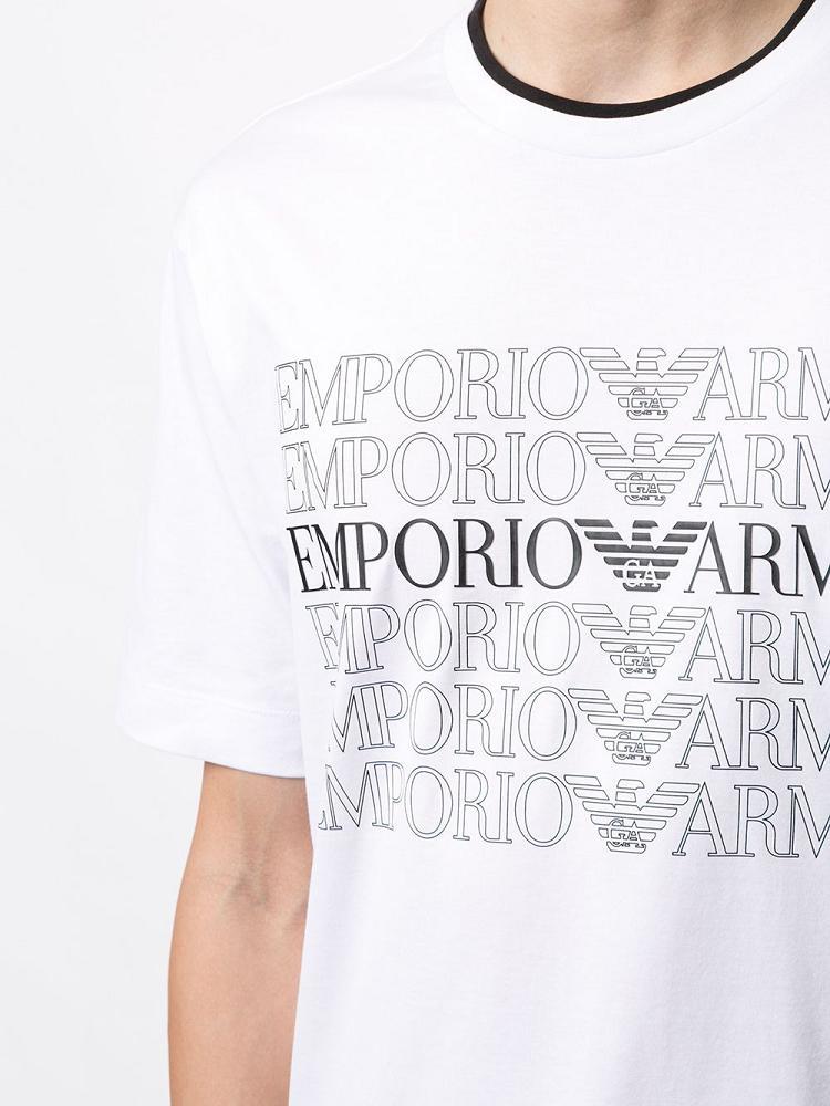 White Men's Armani Emporio Multi Logo Print T Shirts | VYXYT7J