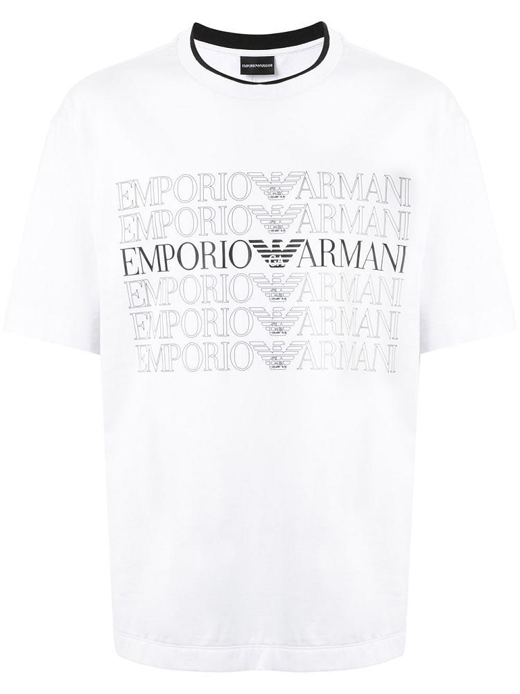 White Men\'s Armani Emporio Multi Logo Print T Shirts | VYXYT7J