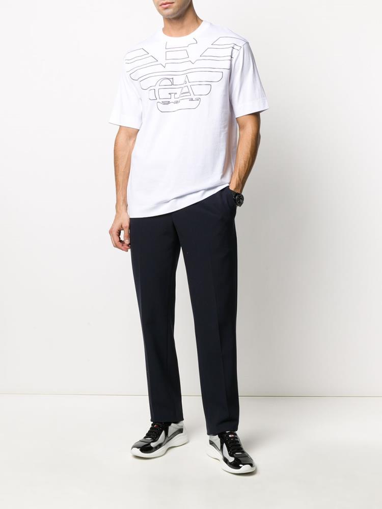 White Men's Armani Emporio Oversized Logo Print T Shirts | FW3769X