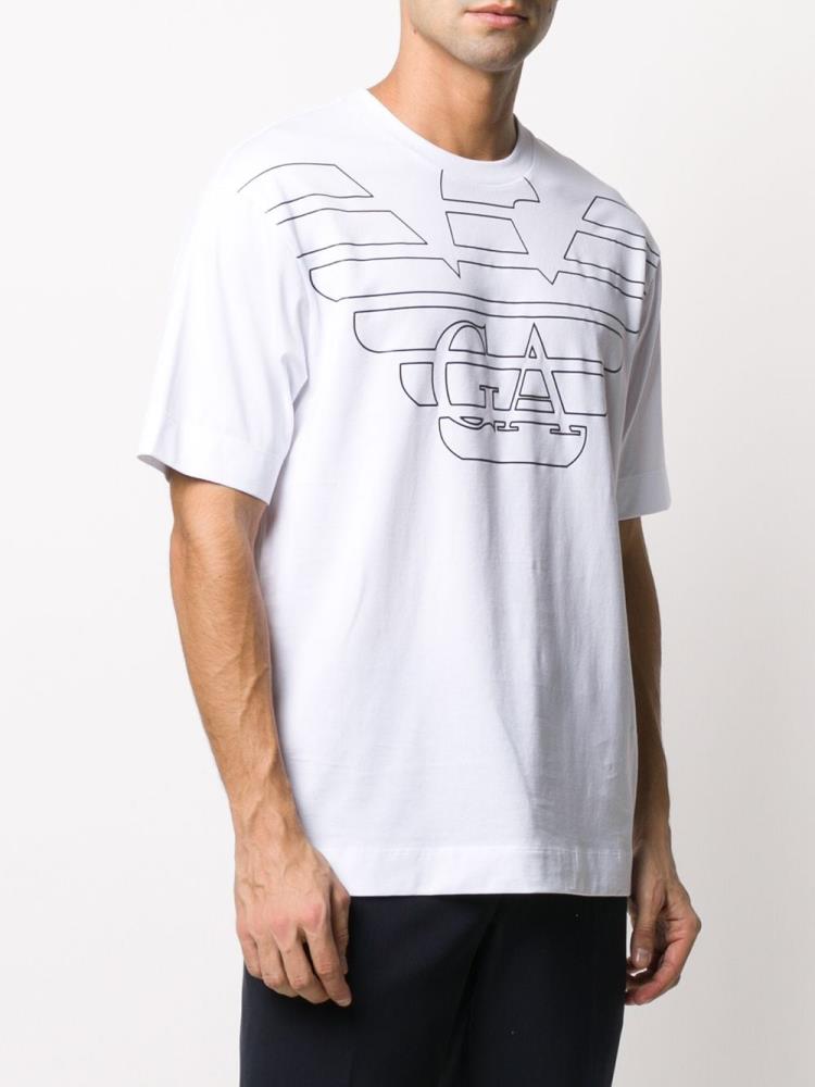 White Men's Armani Emporio Oversized Logo Print T Shirts | FW3769X