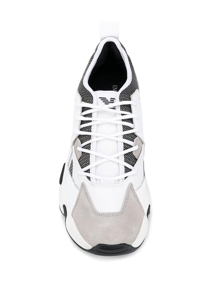 White Men's Armani Emporio Panelled Sneakers | E7Q8TC2