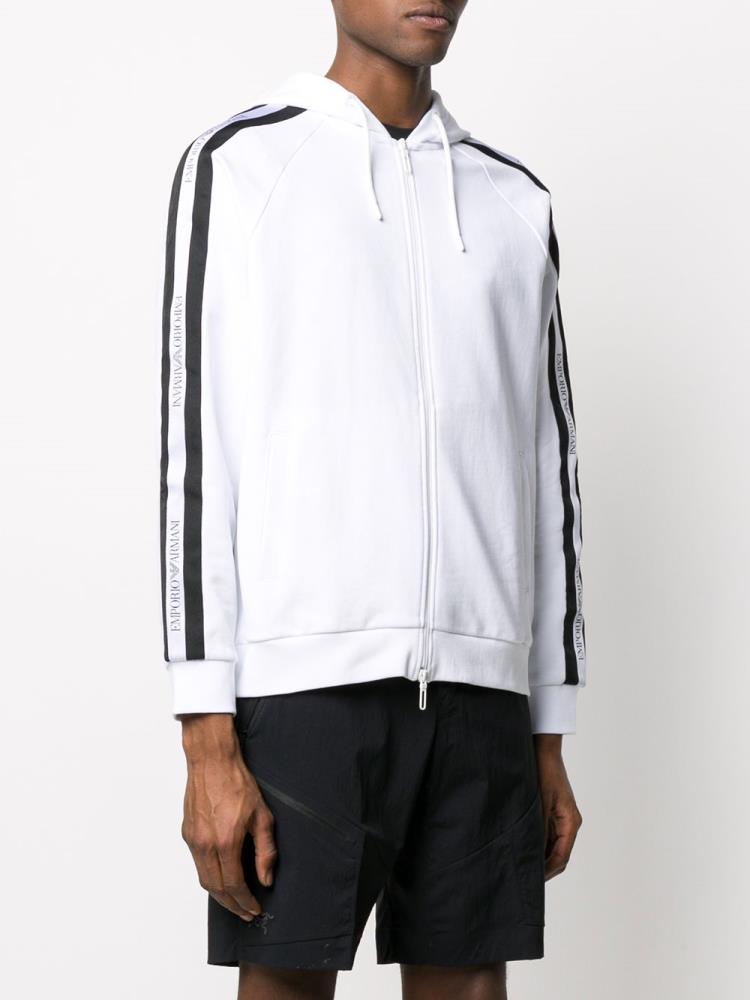 White Men's Armani Emporio Stripe Detail Hoodie | Y9MWPEY