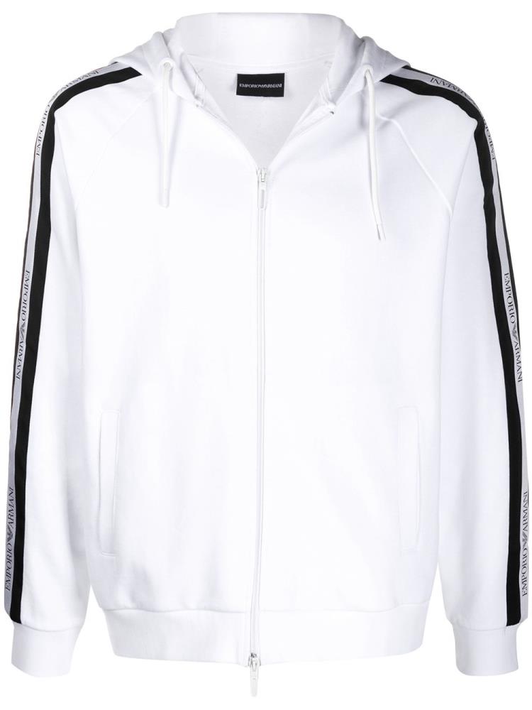 White Men\'s Armani Emporio Stripe Detail Hoodie | Y9MWPEY