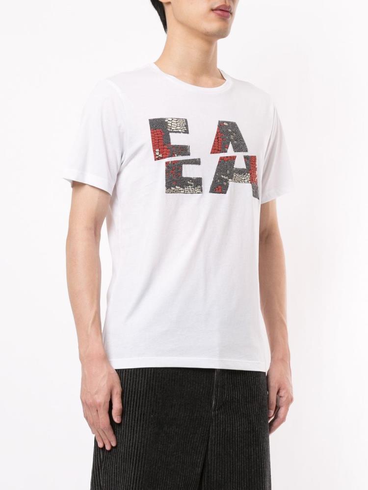 White Men's Armani Emporio Textured Logo T Shirts | TOERT89