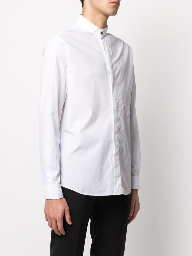 White Men's Giorgio Armani Cotton Mandarin Collar Shirts | 9SQ04GL