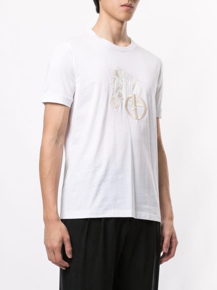 White Men's Giorgio Armani Embroidered T Shirts | GRGWDS9