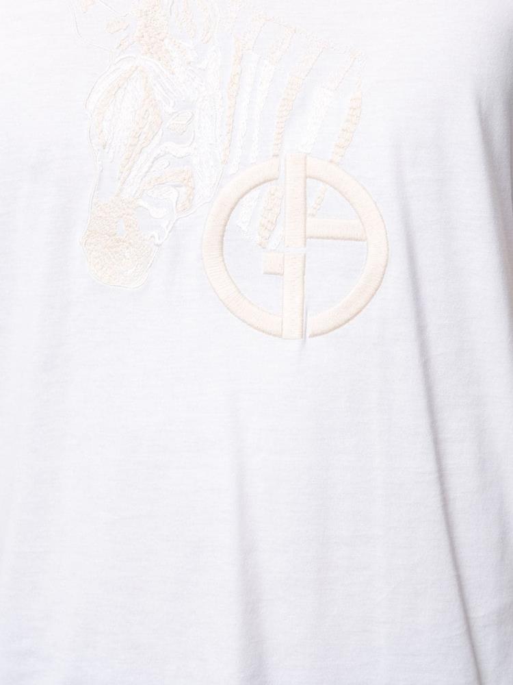 White Men's Giorgio Armani Embroidered T Shirts | GRGWDS9