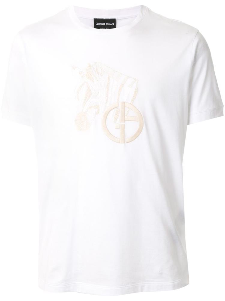 White Men\'s Giorgio Armani Embroidered T Shirts | GRGWDS9