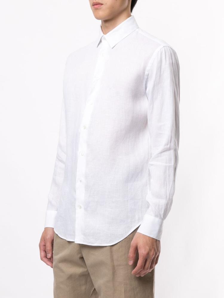 White Men's Giorgio Armani Long Sleeve Plain Shirts | QH6U9PE