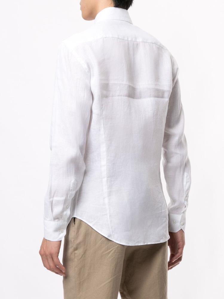 White Men's Giorgio Armani Long Sleeve Plain Shirts | QH6U9PE