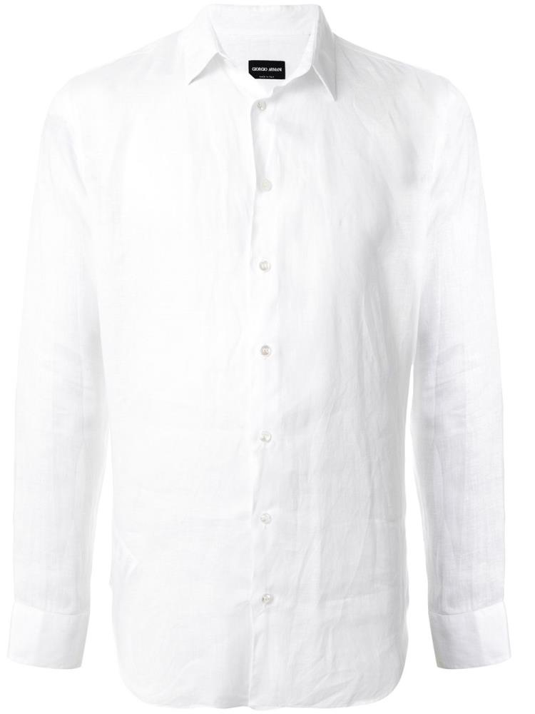 White Men\'s Giorgio Armani Long Sleeve Plain Shirts | QH6U9PE