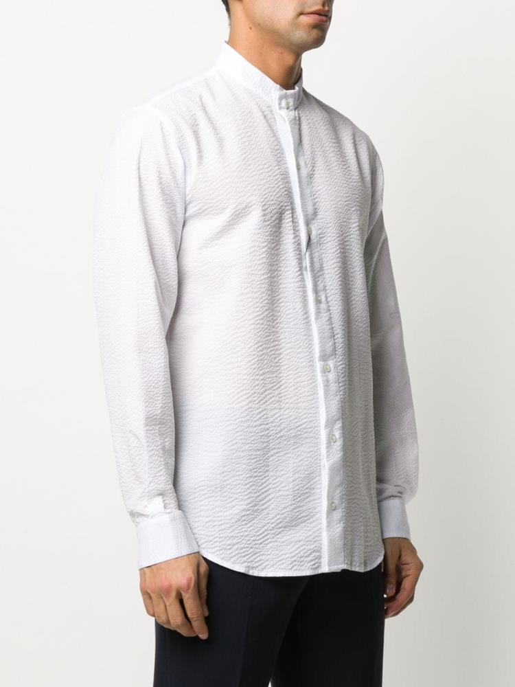 White Men's Giorgio Armani Mandarin Collar Textured Shirts | S37SEQZ