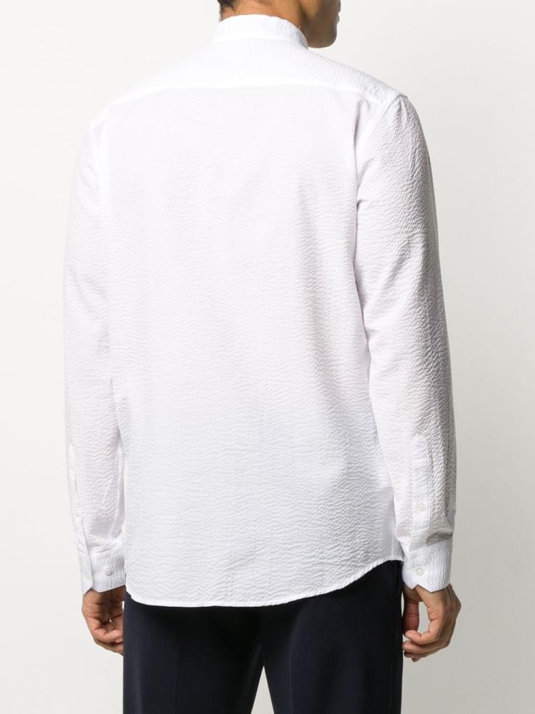 White Men's Giorgio Armani Mandarin Collar Textured Shirts | S37SEQZ