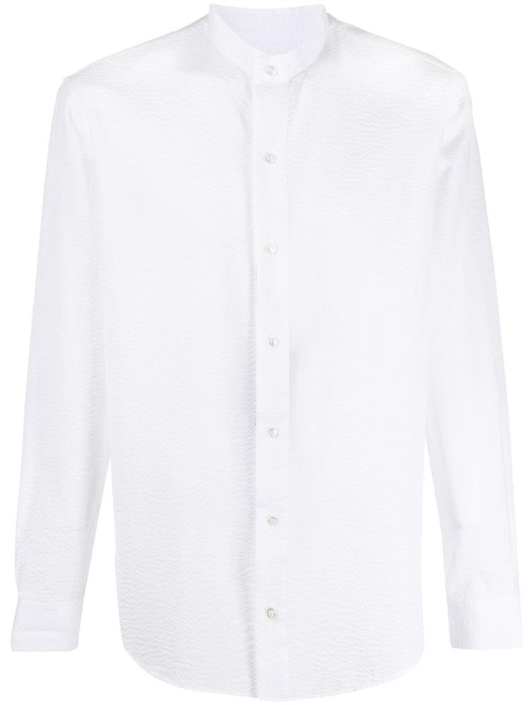 White Men\'s Giorgio Armani Mandarin Collar Textured Shirts | S37SEQZ