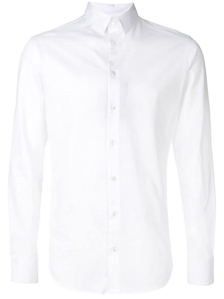 White Men\'s Giorgio Armani Plain Button Shirts | AQO9Z7T