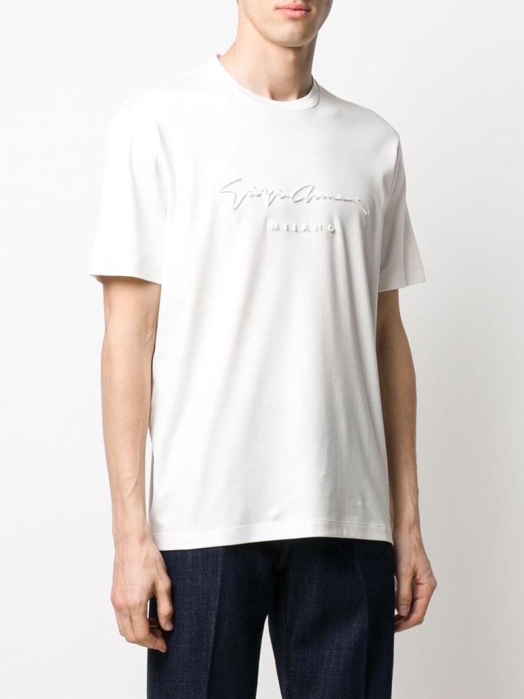 White Men's Giorgio Armani Textured Logo T Shirts | 6PAH25N