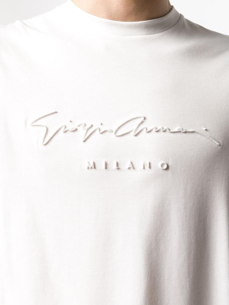 White Men's Giorgio Armani Textured Logo T Shirts | 6PAH25N