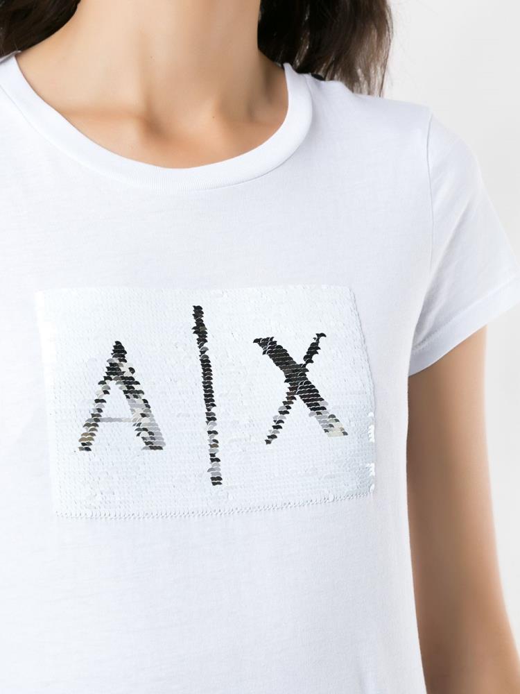 White Women's Armani Exchange Logo Print T Shirts | ZTYLXC7