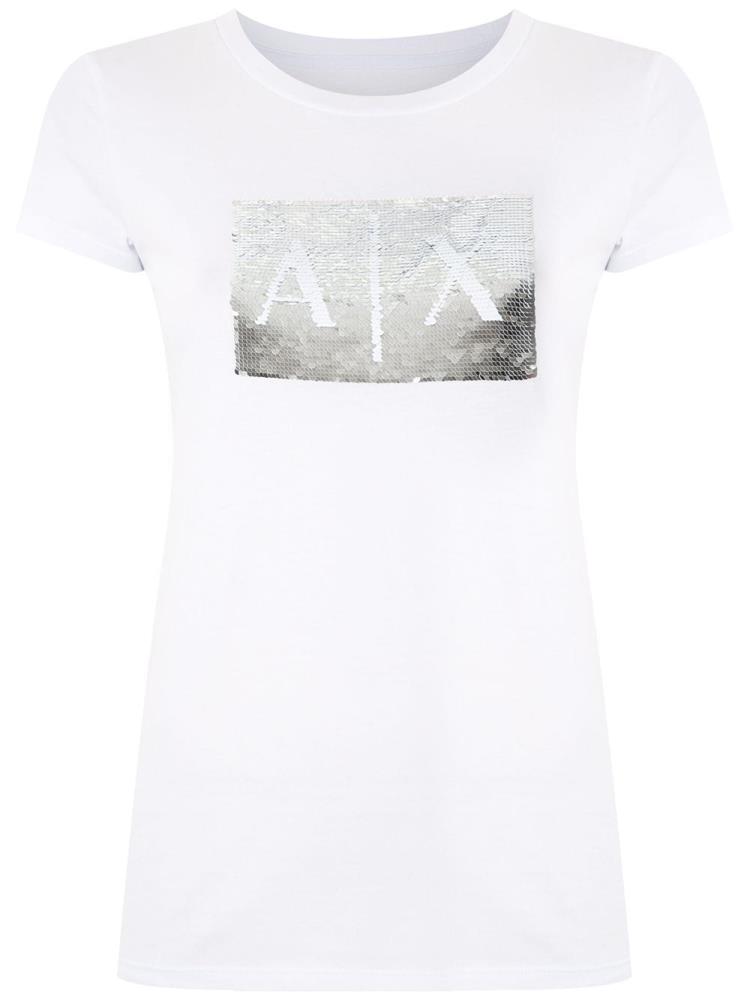 White Women\'s Armani Exchange Logo Print T Shirts | ZTYLXC7