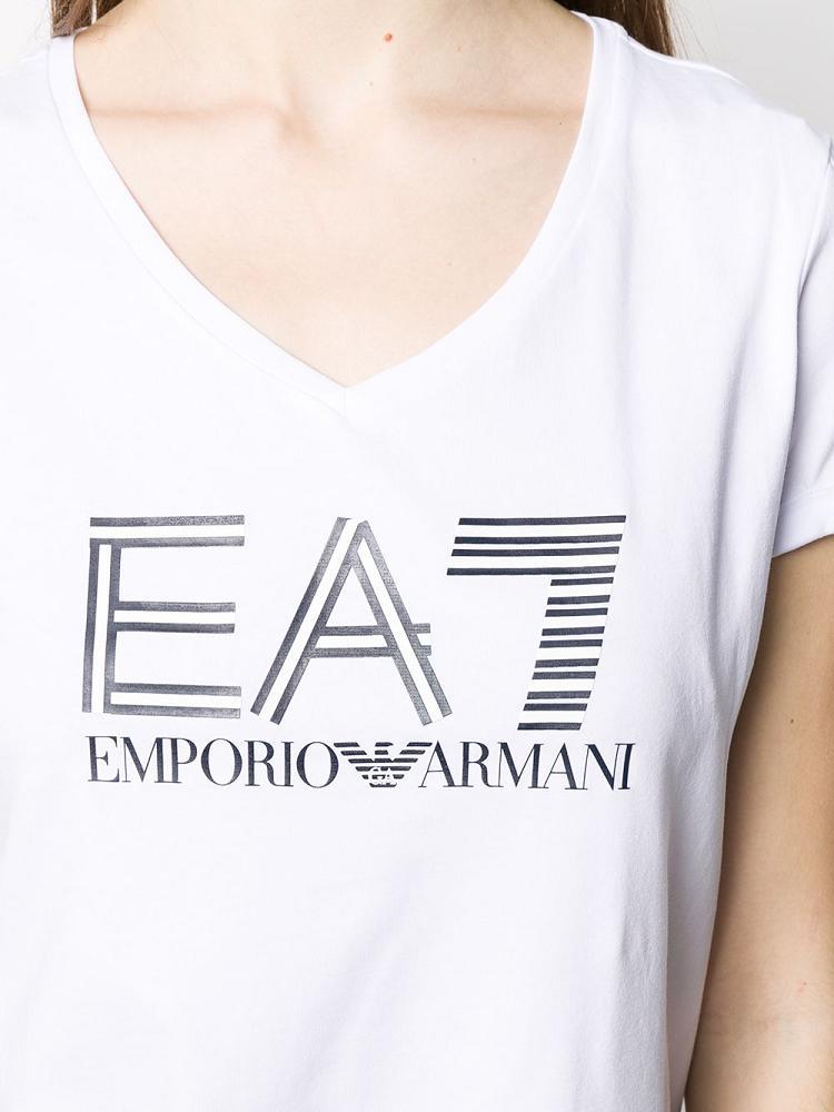 White Women's Ea7 Emporio Armani Logo T Shirts | BS1OMWD