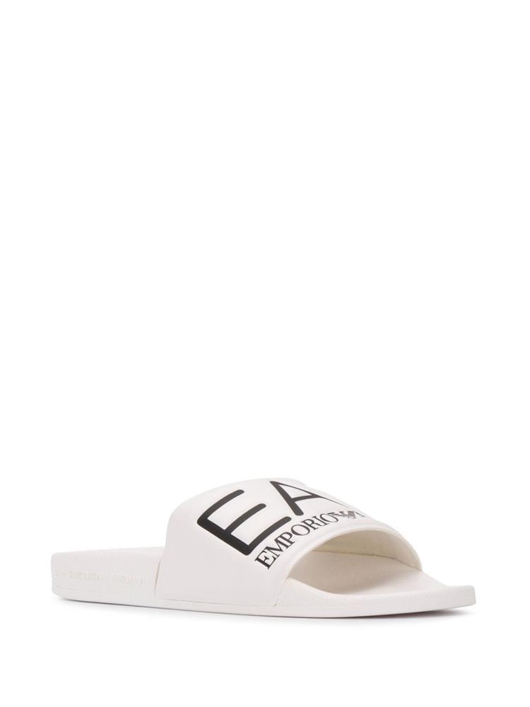 White Women's Ea7 Emporio Armani Printed Logo Slides | HIAXMRD